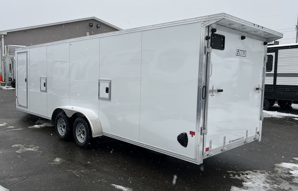 2024 E-Z Hauler 7×24 Aluminum 4-Place Drive In/Out w/Tapered Ramps, Rear Canopy