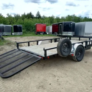 2024 PJ Trailers 7×14 Powder Coated Open Utility w/Rear Ramp Gate, ATV Side Loading Ramps